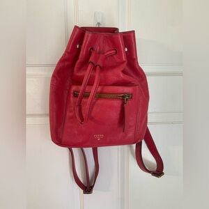 Fossil Vickery Drawstring Dark Strawberry Red Leather Mini Backpack